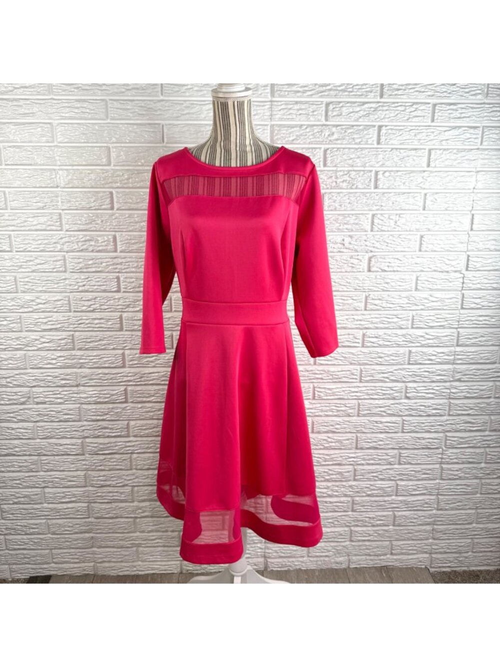 Lane Bryant Pink Scuba Fit & Flare Dress Mesh Cutout 3/4 Sleeve Plus Size 18/20